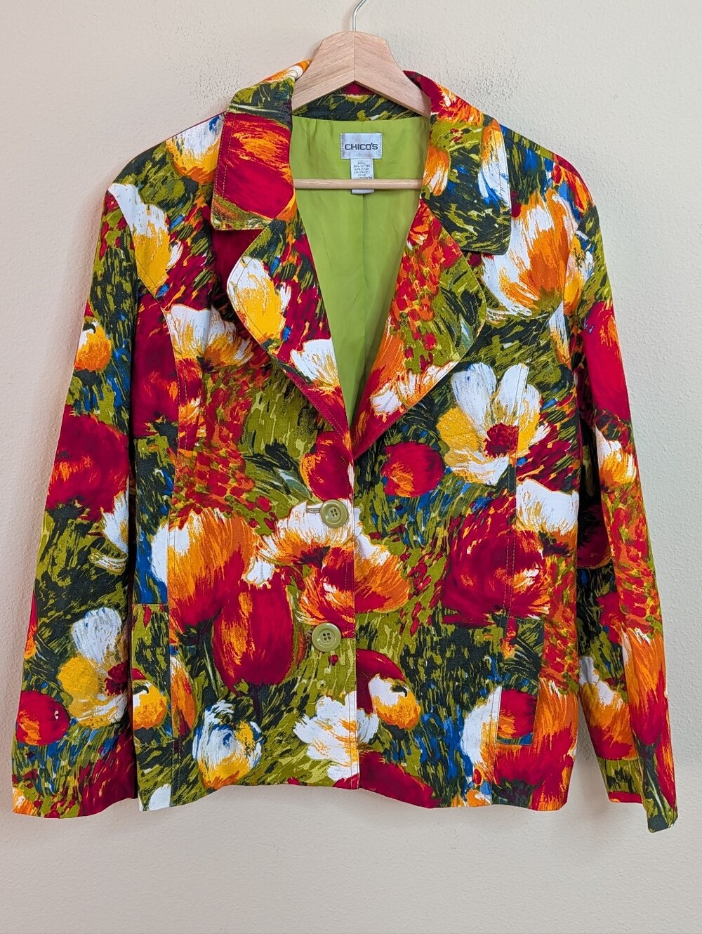 Chico's Floral Print Blazer Jacket Multicolor Size 3 (XL)